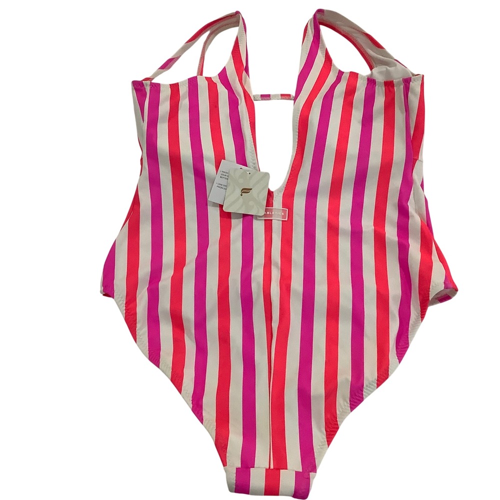 532. Fabletics Sunset Scoop One-Piece Swimsuit on Neon Candy Stripe. Size XXL - Picture 3 of 4